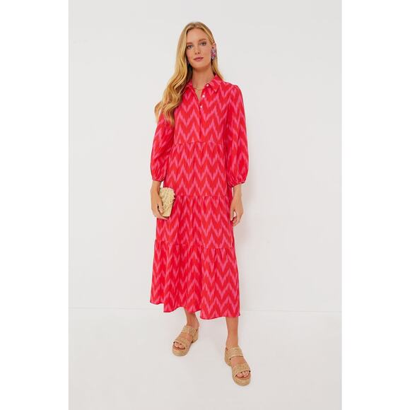 POMANDER PLACE Hot Pink Ikat Mabel Maxi Dress Size M NWT Retail $158 Tuckernuck - Picture 4 of 8